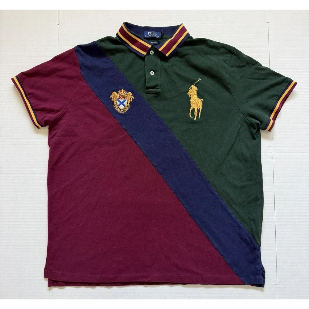 Polo Ralph Lauren Custom Slim Fit Big Pony Crest Polo Shirt Men's XL Colorblock